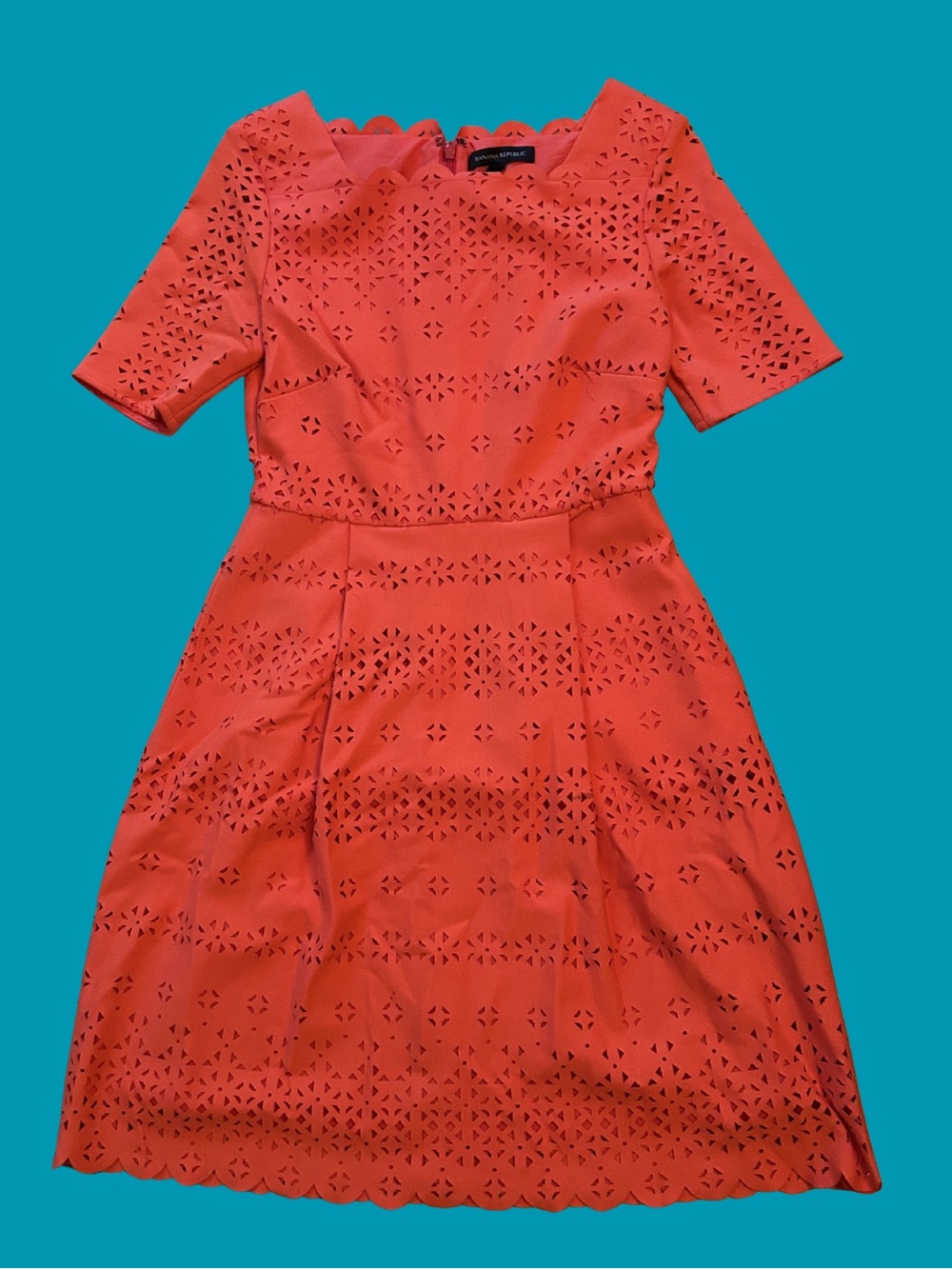 Banana Republic Coral Red Laser-Cut Midi Dress